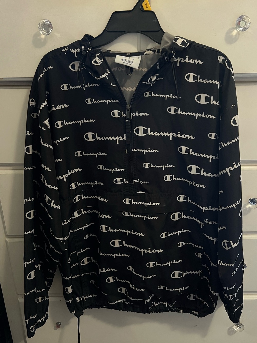 Champion Black All-Over Logo Pullover Windbreaker